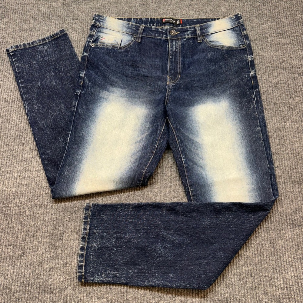Southpole Mens 36x32 Acid Wash Jeans Dark Fade Straight Y2K Hip Hop Denim